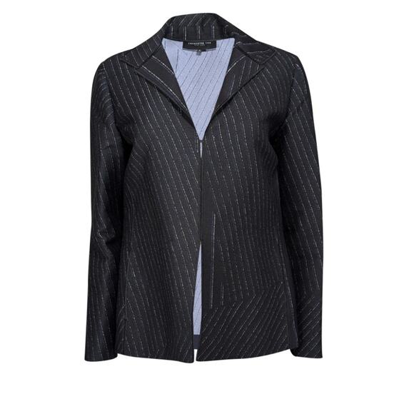 LAFAYETTE 148 navy blue light white striped wool silk blend clasp front blazer - Picture 1 of 10
